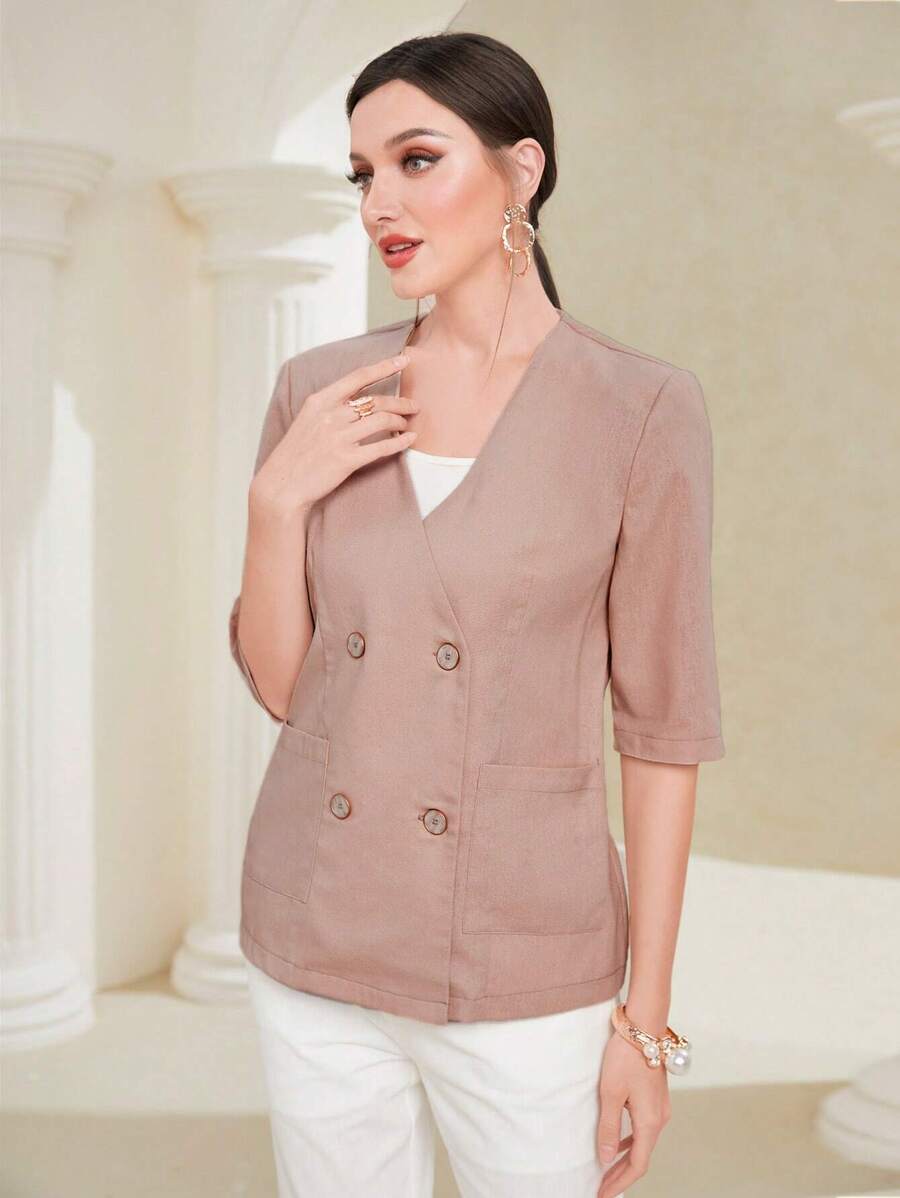 Modelyn Solid Double Breasted Blazer - Dusty Pink - View 1