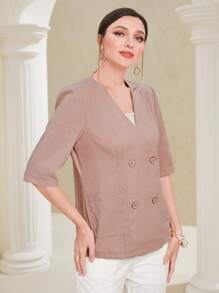 Modelyn Solid Double Breasted Blazer - Dusty Pink - View 3