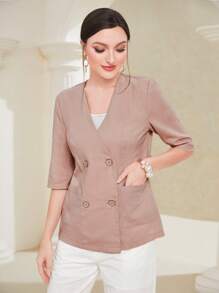 Modelyn Solid Double Breasted Blazer - Dusty Pink - View 4