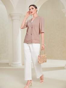 Modelyn Solid Double Breasted Blazer - Dusty Pink - View 5