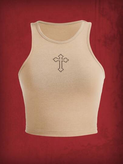 Grunge Punk Cross Rhinestone Tank Top