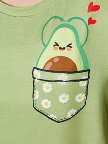 SHEIN Leap Crew Tween Girl Cartoon Graphic Tee & Trousers PJ Set - Multicolor - View 5