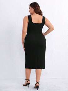 SHEIN Privé Plus Split Thigh Dress - Black - View 2