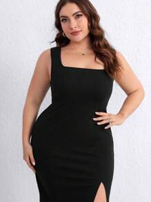SHEIN Privé Plus Split Thigh Dress - Black - View 5