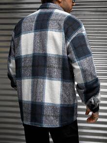 Manfinity VCAY Áo khoác nam in họa tiết kẻ caro cài nút phía trước cỡ lớn, dành cho mùa thu đông - Nhiều màu - Xem 2