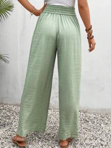 SHEIN Frenchy 女士純色百褶褲 - 綠色 - 查看 2