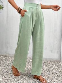 SHEIN Frenchy 女士純色百褶褲 - 綠色 - 查看 6