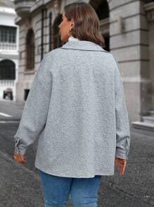 SHEIN Clasi Plus Flap Pocket Drop Shoulder Button Front Coat - Grey - View 2