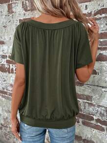 EMERY ROSE Camiseta unicolor de cuello V - Verde militar - Ver 2