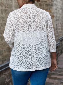 SHEIN Clasi Plus Lapel Neck Open Front Lace Blazer - White - View 2