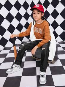 Tween Boy Ripped Frayed Straight Leg Jeans - Black - View 1