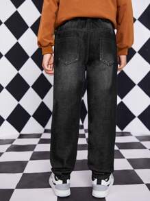 Tween Boy Ripped Frayed Straight Leg Jeans - Black - View 2