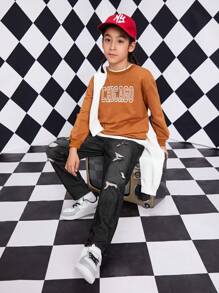 Tween Boy Ripped Frayed Straight Leg Jeans - Black - View 3
