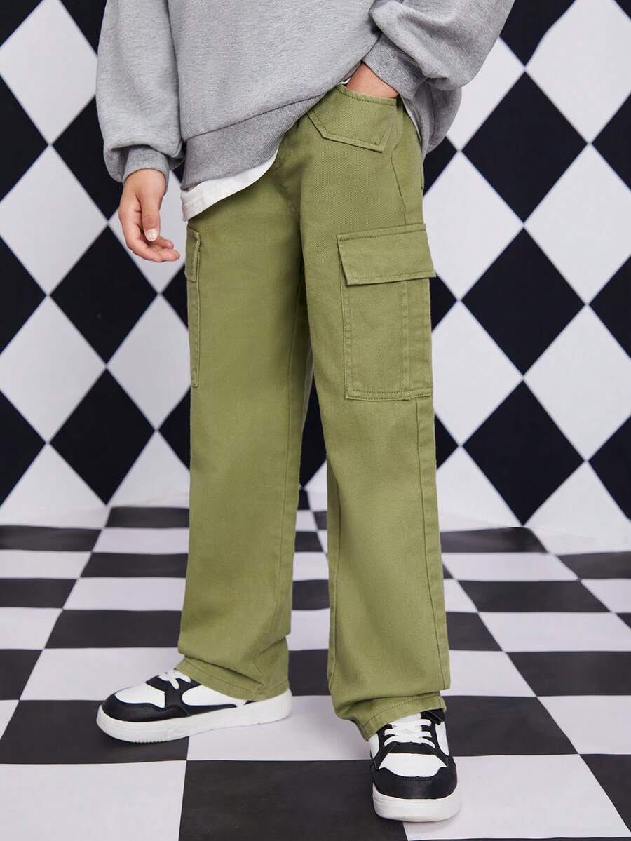 Boys Flap Pocket Side Cargo Jeans - Army Green - View 1