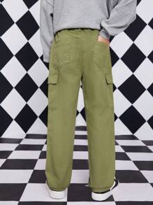 Boys Flap Pocket Side Cargo Jeans - Army Green - View 2