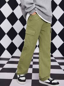 Boys Flap Pocket Side Cargo Jeans - Army Green - View 3