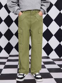Boys Flap Pocket Side Cargo Jeans - Army Green - View 4