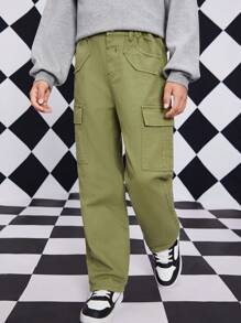 Boys Flap Pocket Side Cargo Jeans - Army Green - View 7