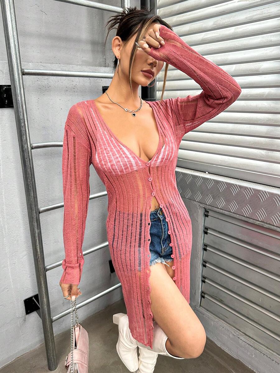 VaVaBold 前紐扣落肩袖開襟衫不附胸罩 - 咖啡棕 - 查看 1