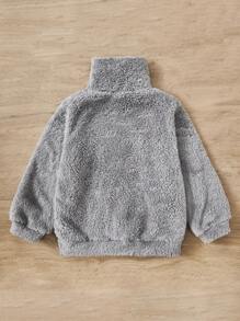 SHEIN Young Boy Letter Patched Detail High Neck Teddy Sweatshirt - Light Grey - View 2