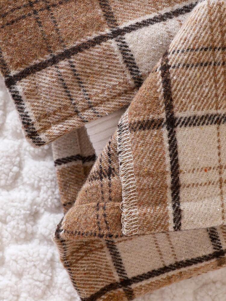 Baby Girl Plaid Double Breasted Lapel Neck Coat Without Sweater