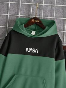 SHEIN Cậu bé Tween Đồ họa Chữ cái Hai âm Áo Hoodie & Quần thể thao - màu xanh lá - Xem 4