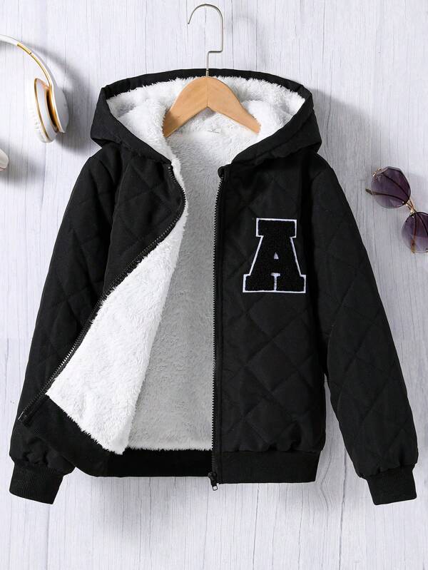 SHEIN Tween Boy Casual Hooded Lined Sherpa Jacket, Warm For Winter