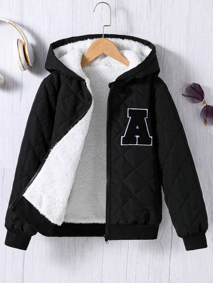 SHEIN ティーンボーイ用 フード付きボアライニングジャケット