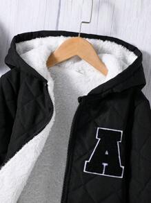 SHEIN Chaqueta con capucha forrada de sherpa informal para niño preadolescente, cálida para el invierno