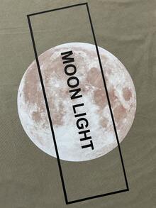 Manfinity Camiseta con estampado de luna y letra - Caqui - Ver 4