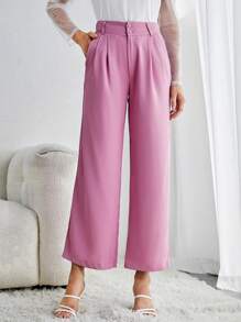 SHEIN Tall Slant Pocket Plicated Detail Suit Pants - Pink - View 1