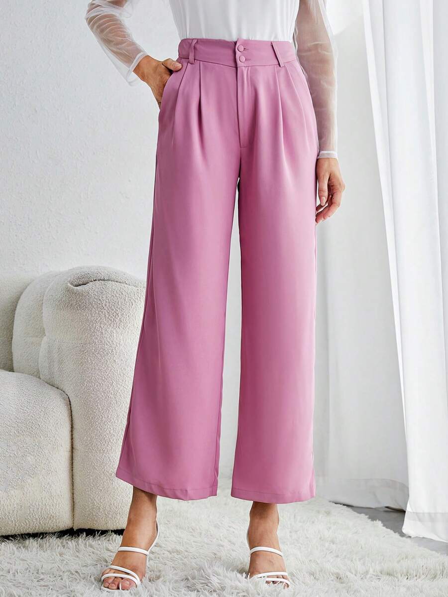 SHEIN Tall Slant Pocket Plicated Detail Suit Pants - Pink - View 1