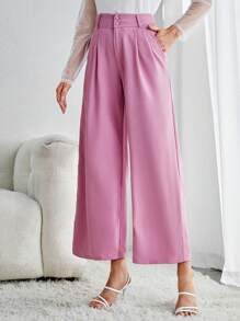 SHEIN Tall Slant Pocket Plicated Detail Suit Pants - Pink - View 4