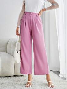 SHEIN Tall Slant Pocket Plicated Detail Suit Pants - Pink - View 5