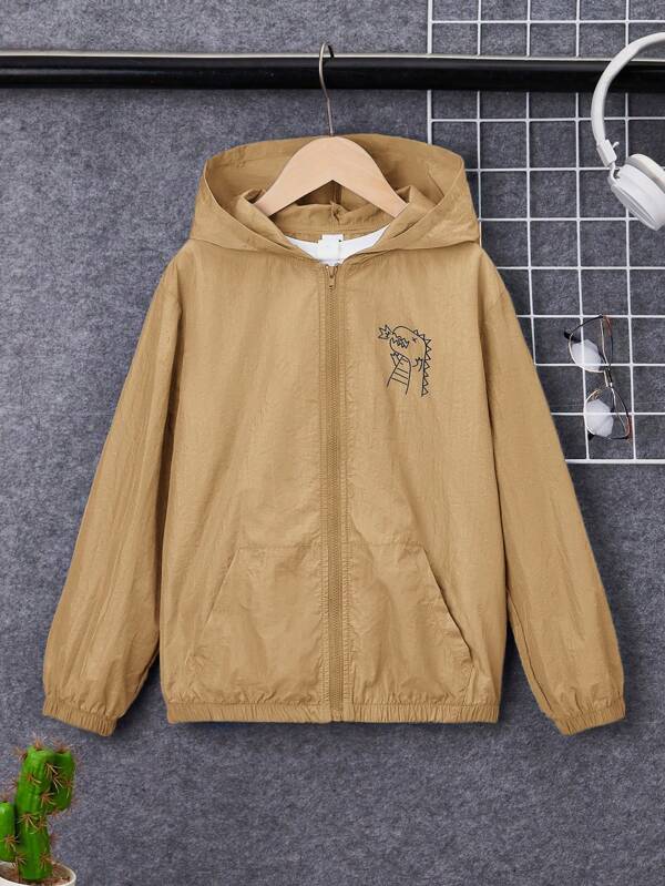 SHEIN 男大童恐龍印花拉鏈開襟連帽夾克