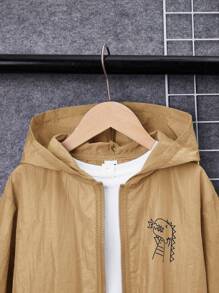 SHEIN 男大童恐龍印花拉鏈開襟連帽夾克 - 卡其色 - 查看 4