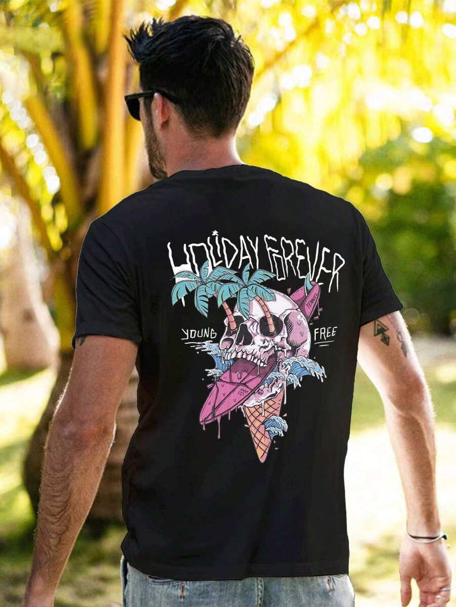 Nam Hình ảnh Skull & chữ cái Áo thun - màu đen - Xem 1