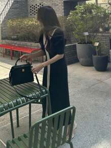 DAZY V Neck Split Hem Jumper Dress - Black - View 5