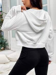 SHEIN Unity 字母補丁細節落肩袖抽繩拉鍊連帽衫 - 白色 - 查看 2