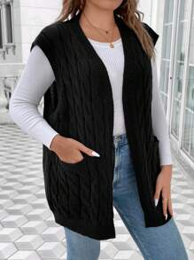 Calvaya Hơn Xoắn Dan Không tay Áo len Duster - màu đen - Xem 3