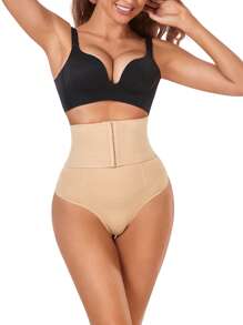 素色可調節腰帶塑身衣套裝 - 杏色 - 查看 5