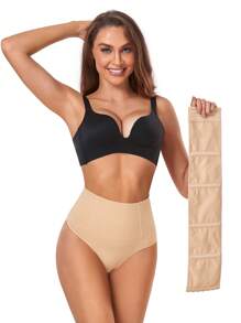 素色可調節腰帶塑身衣套裝 - 杏色 - 查看 6