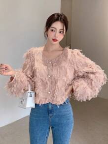 DAZY Chất rắn Nút phía trước 	
Fuzzy Áo khoác - Hồng - Xem 5