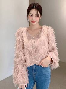 DAZY Chất rắn Nút phía trước 	
Fuzzy Áo khoác - Hồng - Xem 6