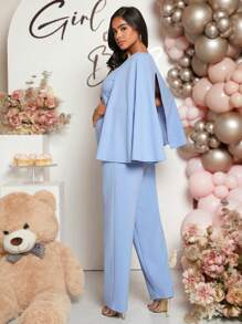 SHEIN Maternity Cloak Sleeve Jumpsuit - Baby Blue - View 2
