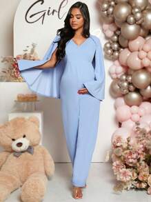 SHEIN Maternity Cloak Sleeve Jumpsuit - Baby Blue - View 4