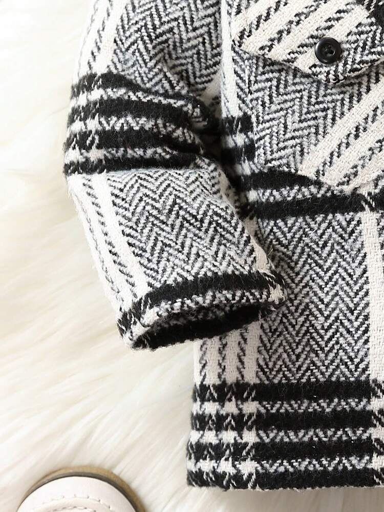 Baby Girl Plaid Print Flap Pocket Button Front Coat