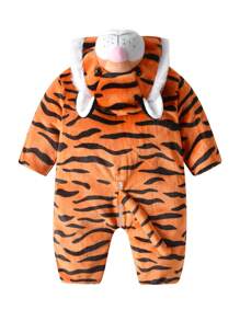 SHEIN Bebé niño Disfraz piel de tigre con estampado con bordado de dibujos animados con diseño de orejas 3D con capucha - Multicolor - Ver 2