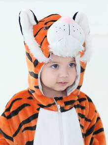 SHEIN Bebé niño Disfraz piel de tigre con estampado con bordado de dibujos animados con diseño de orejas 3D con capucha - Multicolor - Ver 3