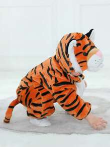 SHEIN Bebé niño Disfraz piel de tigre con estampado con bordado de dibujos animados con diseño de orejas 3D con capucha - Multicolor - Ver 4